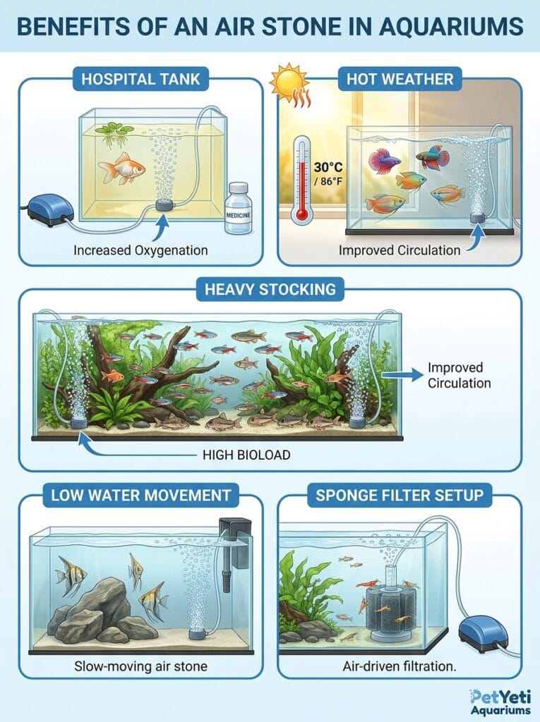 Situations where an aquarium air stone can be beneficial