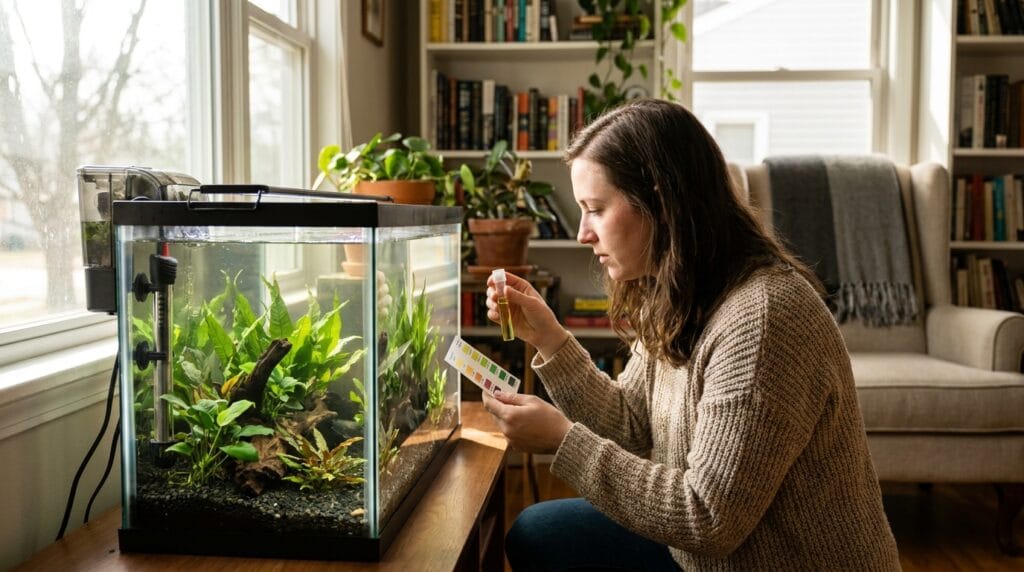 Beginner checking a newly set up aquarium during cycling