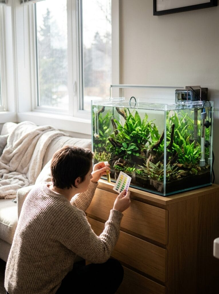Beginner checking a newly set up aquarium during cycling