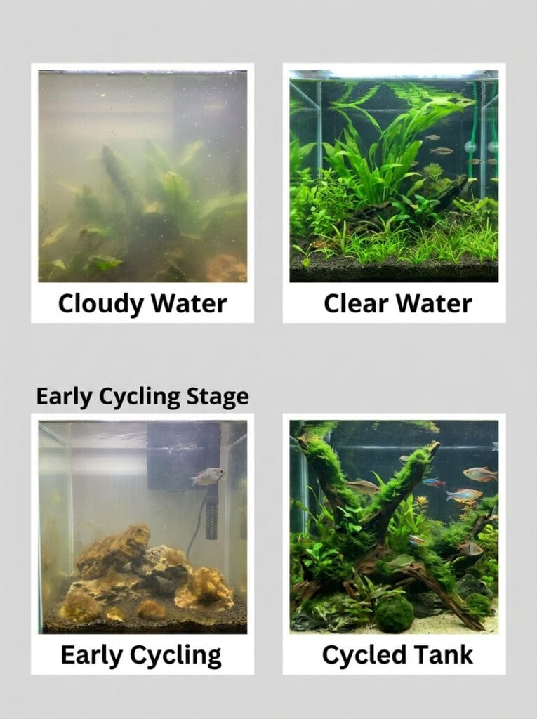 Comparison showing different aquarium cycling stages