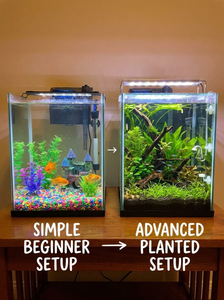Comparison of beginner and advanced planted aquariums
